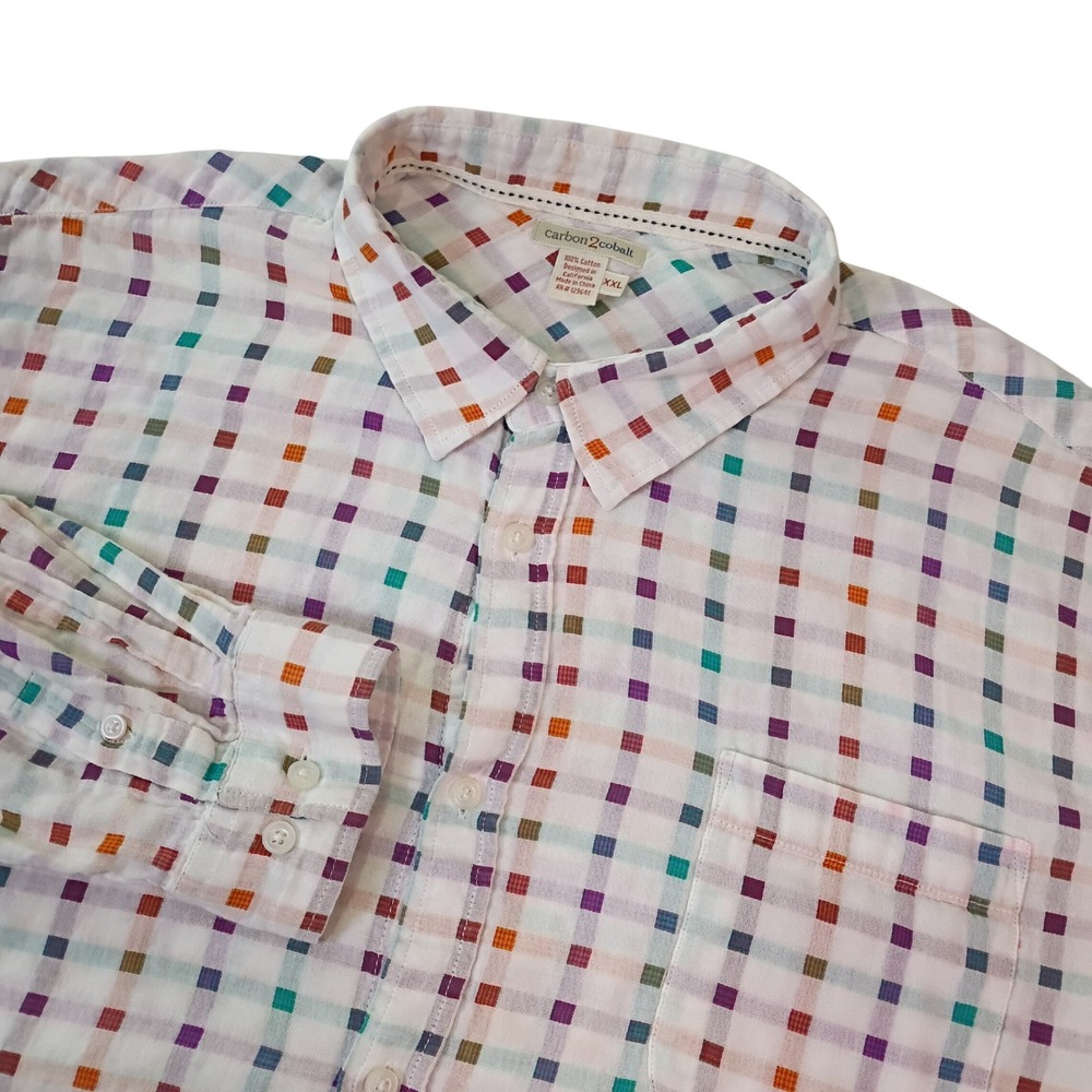 Carbon‎ 2 Cobalt Mens XXL Multi Color Grid Button Down Cotton Shirt 133492